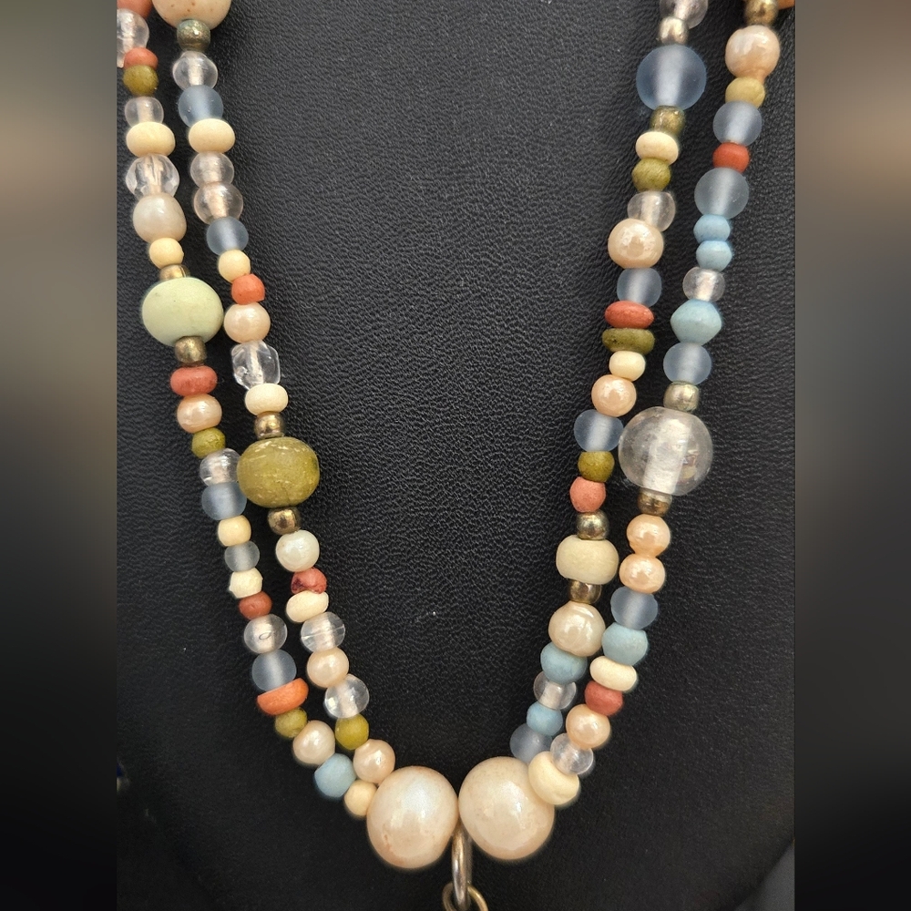 Vintage Double Stranded Beaded Pendulum Necklace - image 5